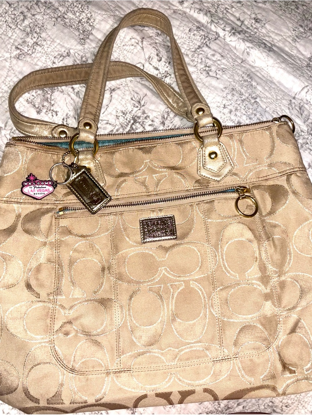 Coach Beige Signature G1193-17890 Tote with Gold Accents